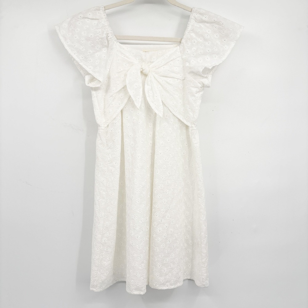 Copper Key Womens White Eyelet Flutter Sleeve Cottagecore Mini Dress Size L